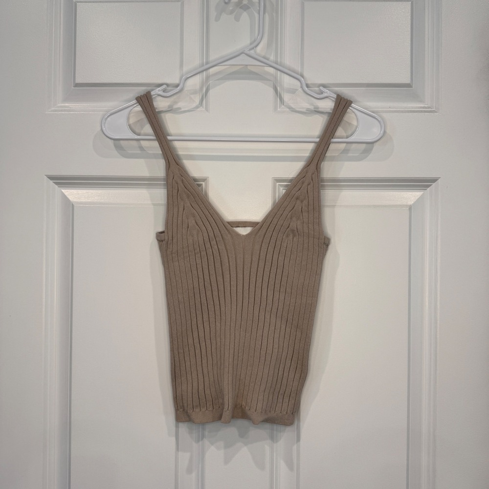 HM Ribbed V-Neck Camisole Tank Top‎ Taupe Beige Size Small